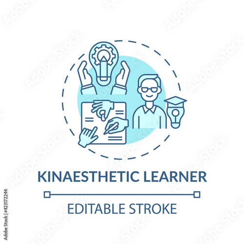 Kinaesthetic learner turquoise concept icon. Tactile learning. Self development and improvement in studying idea thin line illustration. Vector isolated outline RGB color drawing. Editable stroke