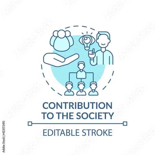 Contribution to the society turquoise concept icon. Community work. Social skills. Self development idea thin line illustration. Vector isolated outline RGB color drawing. Editable stroke