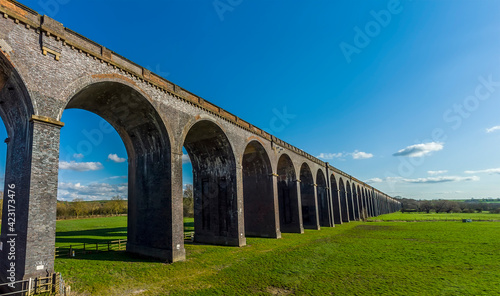 A view of the largest brick viaduct in the UK  the Welland Valley viaduct on a bright sunny spring day