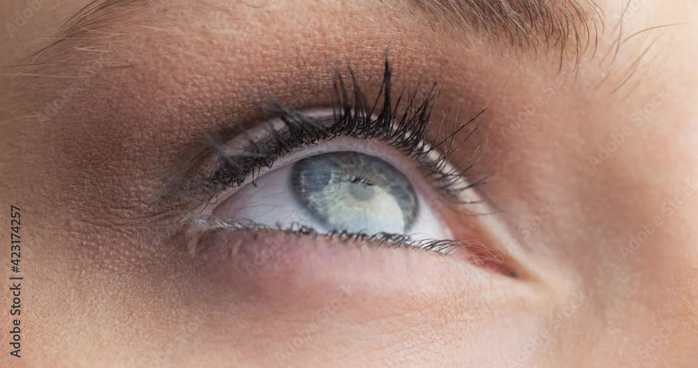 Close up of female grey eye against grey background Close up of female grey eye against grey background