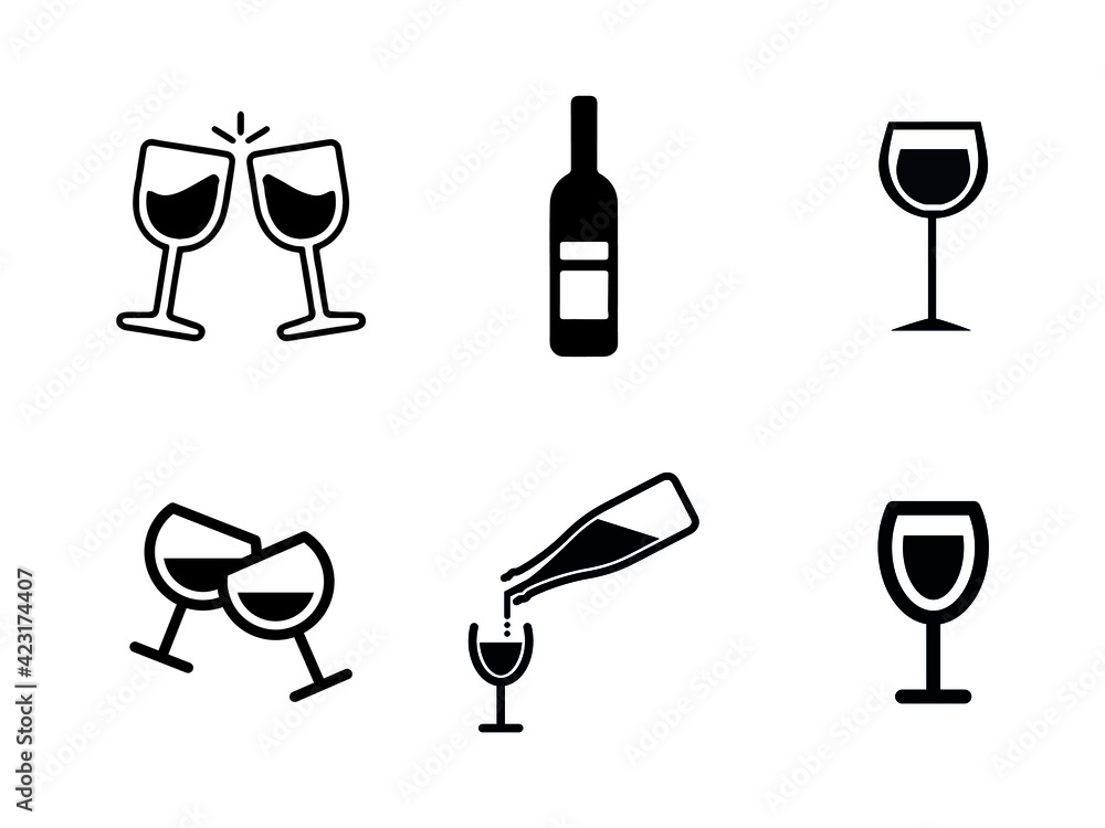 set of wine icons. dance and glass of wine . collection of icons. black simple illustrations. logo. red set of wine icons. dance and glass of wine . collection of icons. black simple illustrations. logo. red