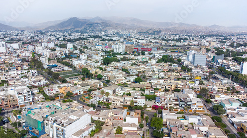 Fototapeta Naklejka Na Ścianę i Meble -  Aerial view of the municipality of Miraflores in the city of Lima