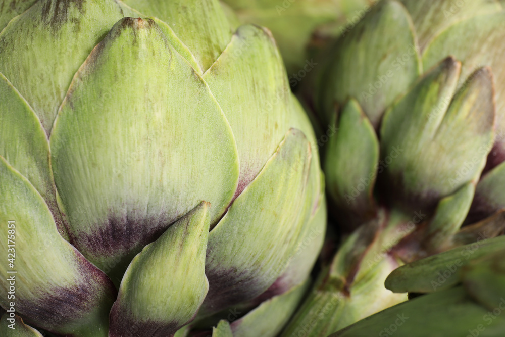 Fresh raw artichokes as background, closeup view Fresh raw artichokes as background, closeup view