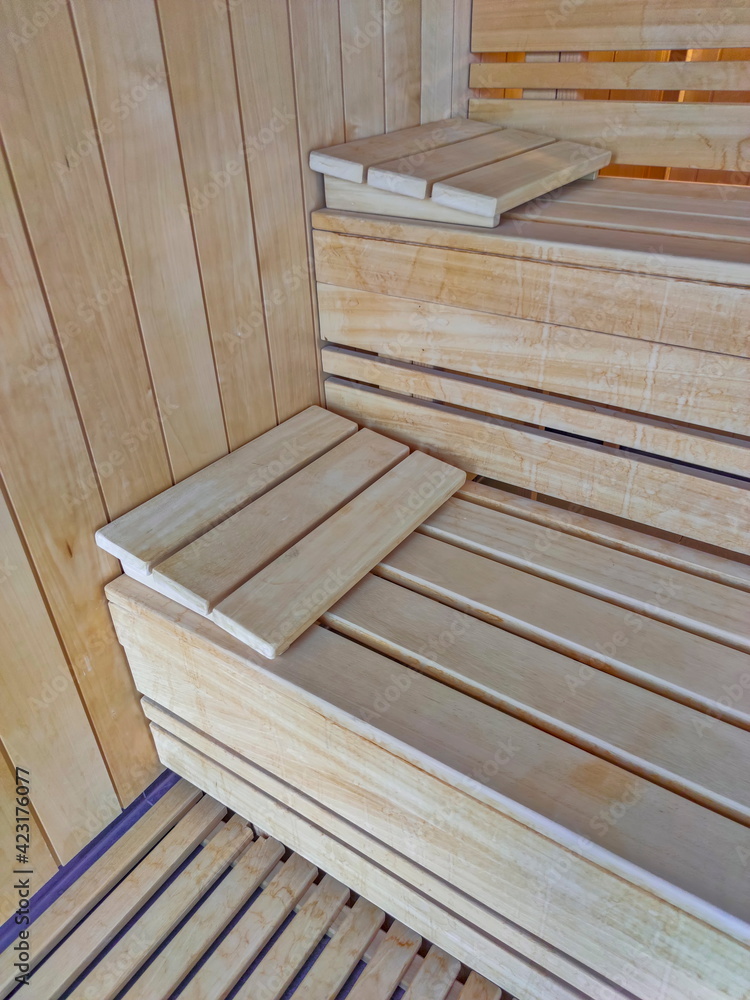 Interior of the empty new wooden sauna Interior of the empty new wooden sauna