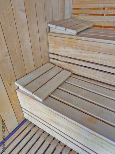 Interior of the empty new wooden sauna