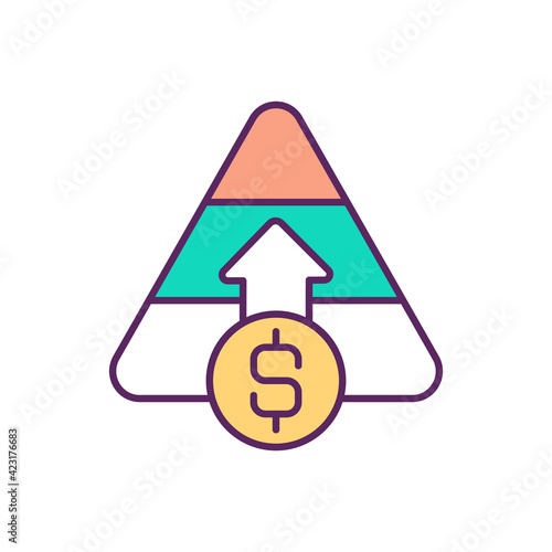 Capital raising RGB color icon. Equity financing. Company viability. Raising funding for business. Obtaining money and funds. Stock sales. Purchasing company shares. Isolated vector illustration