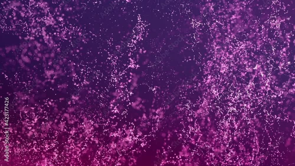 Abstract purple violet pink particle background loop 3d animation. Concept of molecule strings, DNA amino acids elements of life in a spiritual zen-like meditation backplate template with copy space. Abstract purple violet pink particle background loop 3d animation. Concept of molecule strings, DNA amino acids elements of life in a spiritual zen-like meditation backplate template with copy space.