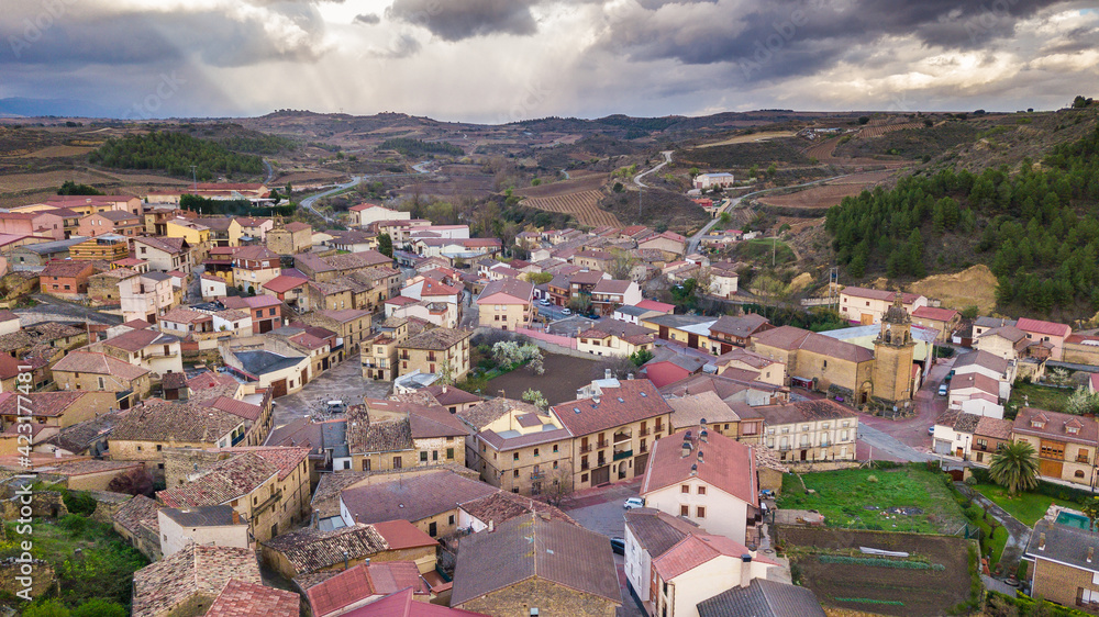 aerial view of rural town in la rioja, Spain