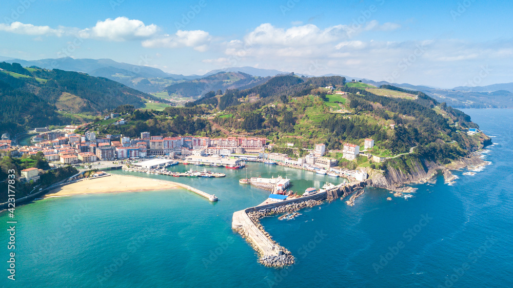 aerial view of ondarroa fishing town, Spain