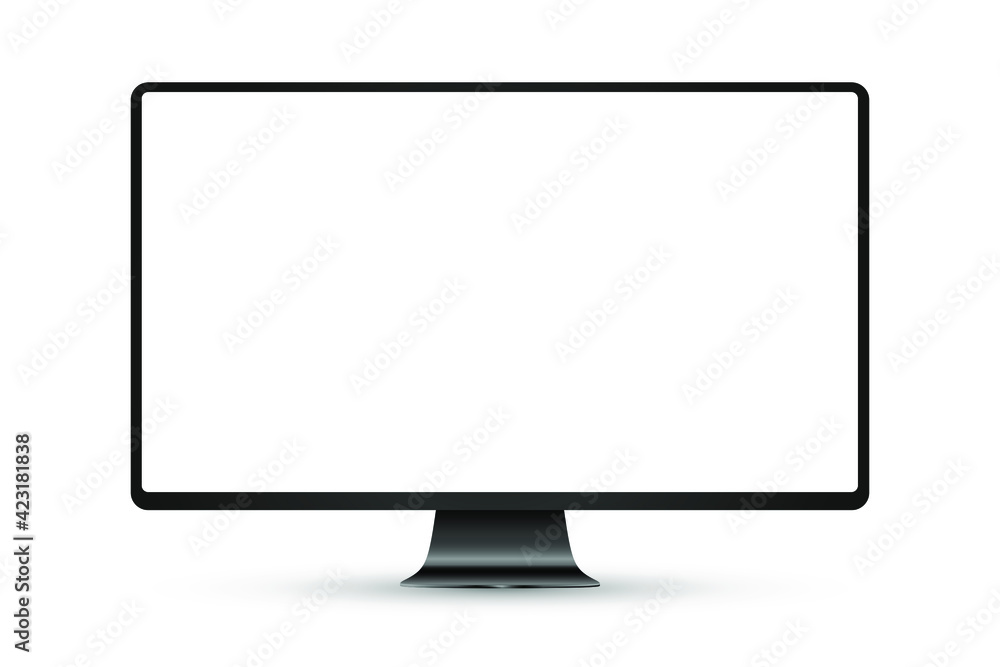 Trendy realistic thin frame monitor mock up with blank white screen isolated. PNG. Vector illustration	 - obrazy, fototapety, plakaty 