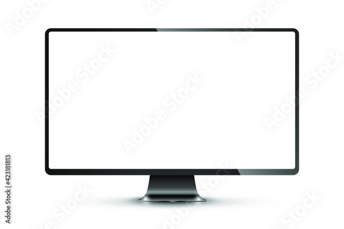 Trendy realistic thin frame monitor mock up with blank white screen isolated. PNG. Vector illustration	