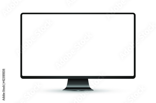 Trendy realistic thin frame monitor mock up with blank white screen isolated. PNG. Vector illustration	 photo