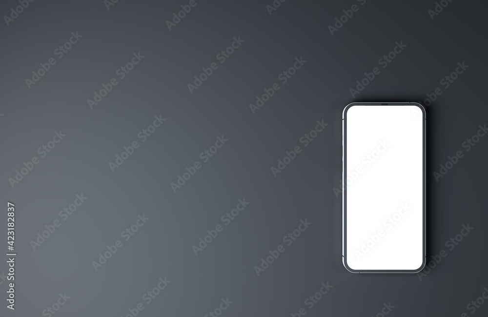 Smartphone mockup top view flat lay. New frameless smartphone front side mockup 3D rendering Smartphone mockup top view flat lay. New frameless smartphone front side mockup 3D rendering