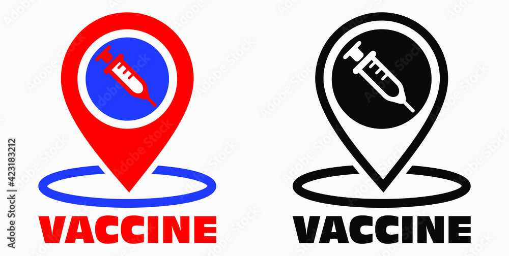 Vaccine and location icon. Syringe sign. The location of the hospital. Vector icon. Vaccine and location icon. Syringe sign. The location of the hospital. Vector icon.
