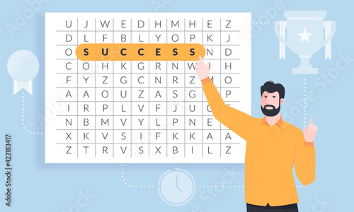 Man describing the conditions for achieving success with the systematic implementation of the assigned tasks. Effective management as a decisive factor for the successful launch of startups