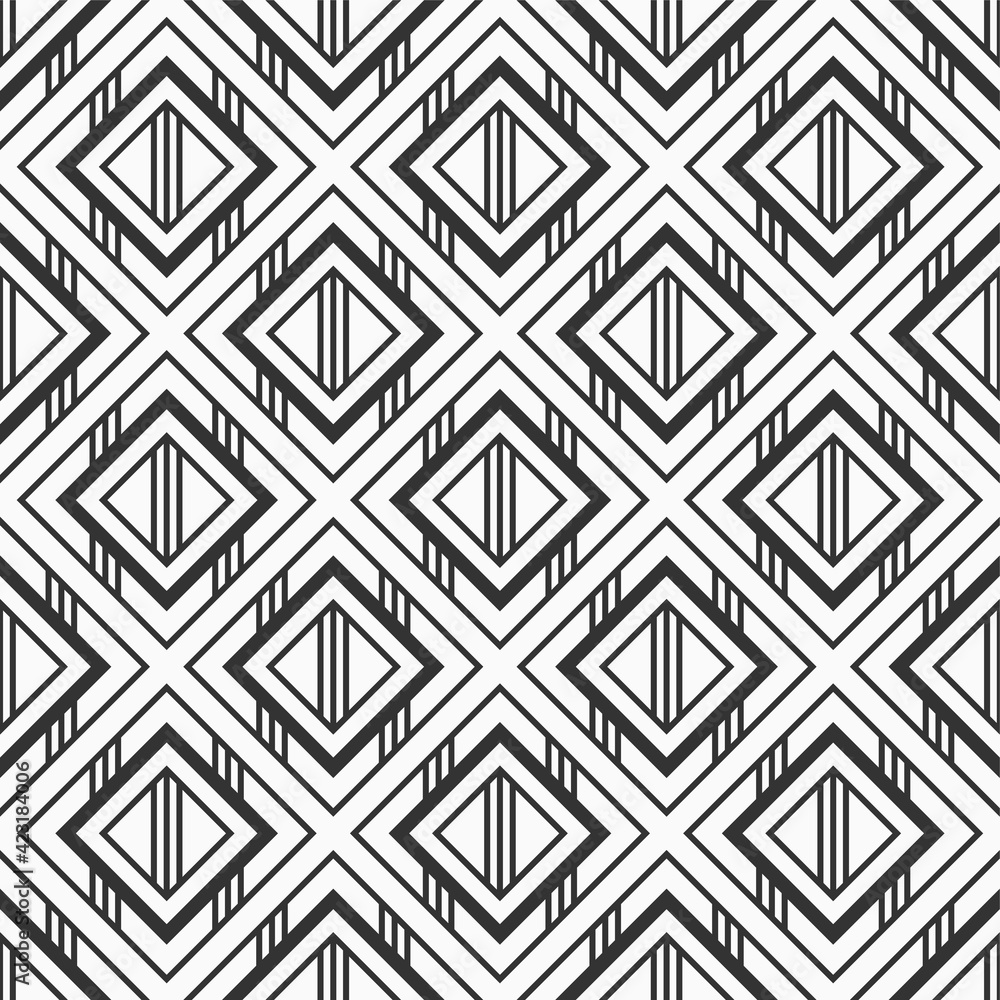 Abstract seamless striped rhombuses pattern. Modern stylish texture. Repeating geometric tiles. Vector monochrome background. Abstract seamless striped rhombuses pattern. Modern stylish texture. Repeating geometric tiles. Vector monochrome background.