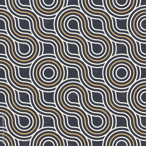 Abstract seamless. Seamless braided linear pattern  wavy lines  circles. Endless striped texture with winding elements. Vector geometric color background.