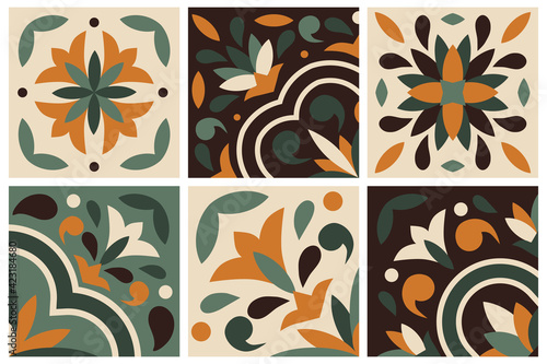 Collection of 6 ceramic tiles, vintage, retro style