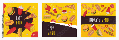 Fast food cooking banners. For menu covers, restaurants.