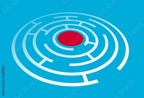 Radial labyrinth in 3d perspective vector realistic illustration.