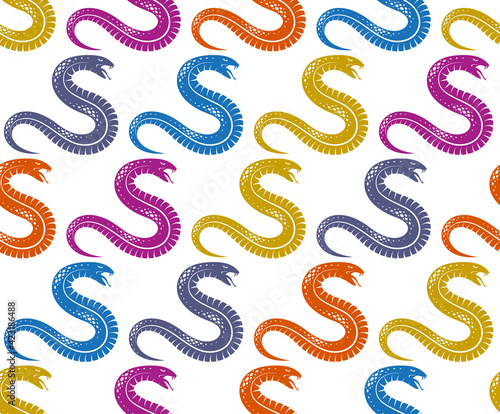 Seamless snakes pattern in vintage drawing style, dangerous poisoned reptiles vector background, endless tiling wallpaper, subculture rock n roll and hard rock theme.