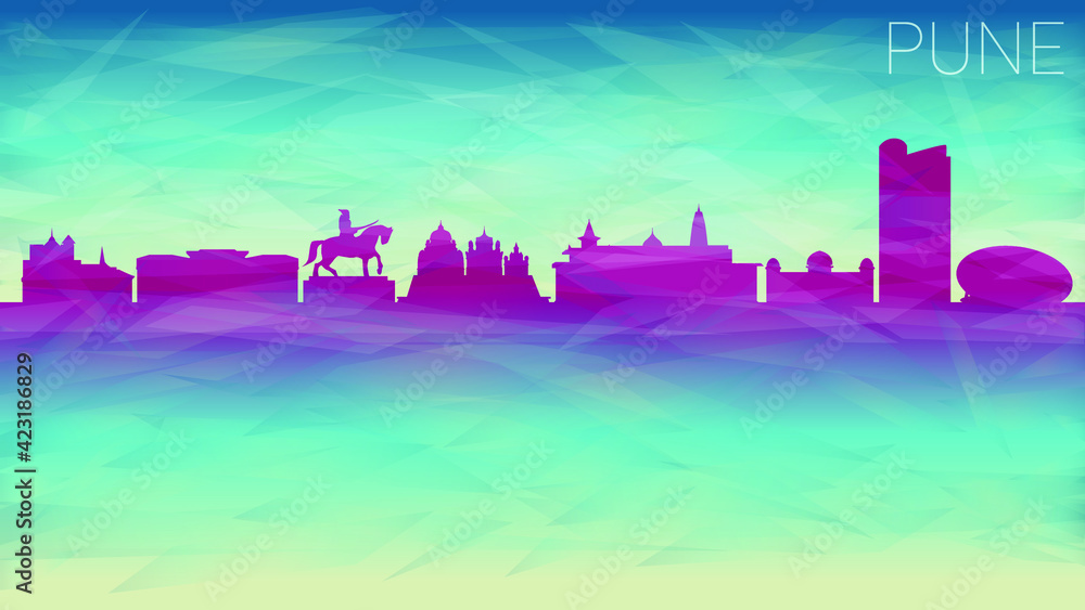Pune India Skyline City Vector. Broken Glass Abstract Geometric Dynamic Textured. Banner Background. Colorful Shape Composition.