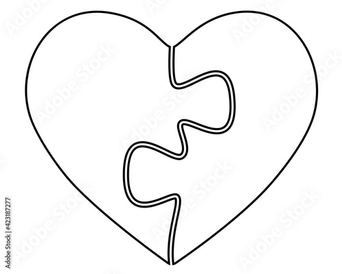 Heart from two puzzles - vector linear picture for coloring - a symbol of two halves. Love and Monogamous traditional relationships between. Symbols for Valentine's Day. Outline.