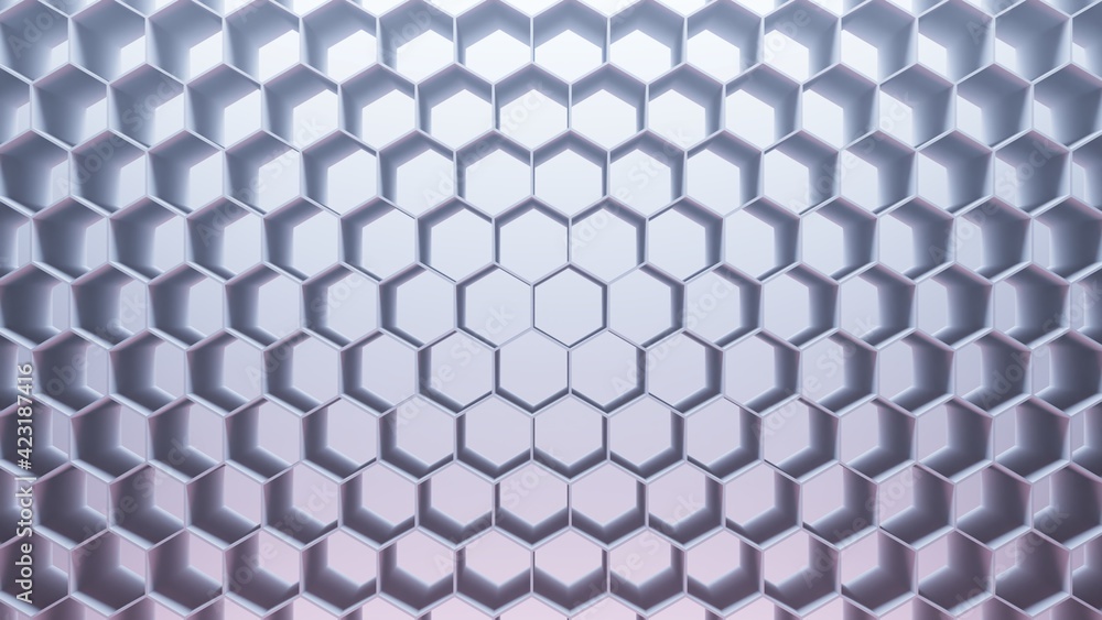 Abstract 3d background. Empty Honeycomb grid. Hexagon pattern net. Muted pink and blue color. Technology backdrop. Neutral texture. Futuristic illustration Abstract 3d background. Empty Honeycomb grid. Hexagon pattern net. Muted pink and blue color. Technology backdrop. Neutral texture. Futuristic illustration