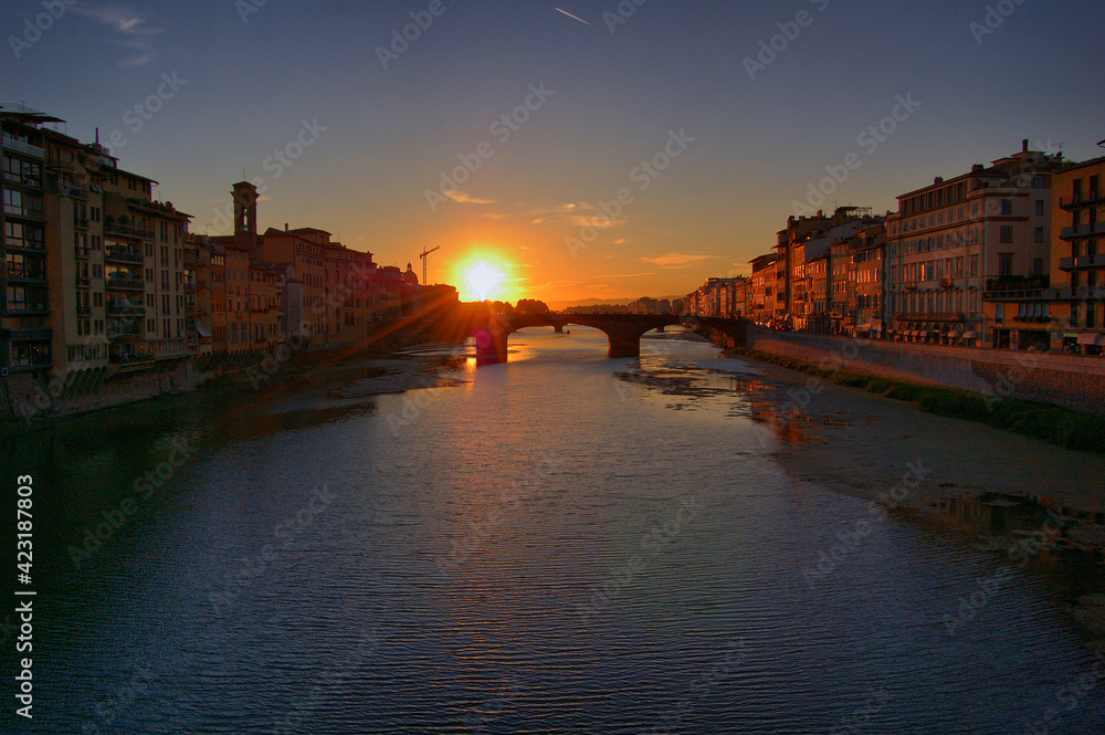 View of the main monuments and places of Florence (Italy). Ponte Vecchio (Vecchio Bridge).
