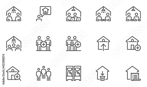 Set of Vector Line Icons Related to Coliving. Flatmates, Sharing an Apartment, Joint Rental Housing. Editable Stroke. 48x48 Pixel Perfect.