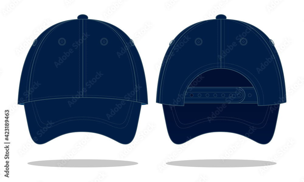 Navy blue baseball cap template with adjustable snap back closure vector on  white background. Stock Vector | Adobe Stock