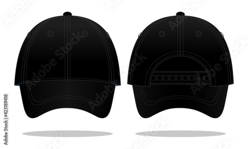 Black baseball cap template with adjustable snap back closure vector on white background.
