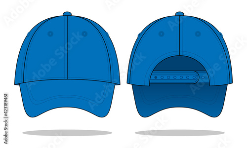 Blue baseball cap template with adjustable snap back closure vector on white background.