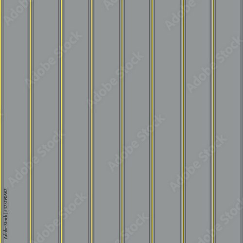 Vector seersucker grey yellow striped seamless pattern background. Classic preppy shirting vertical stripe repeat backdrop.Thin striped fabric style ticking design. All over print for fabric textiles