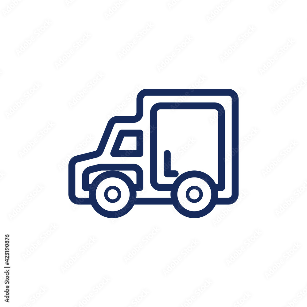 truck icon vector illustration, shipping delivery truck. Thin line wagon delivery icon. Vector illustration isolated on a white background. Simple outline pictogram of delivery.