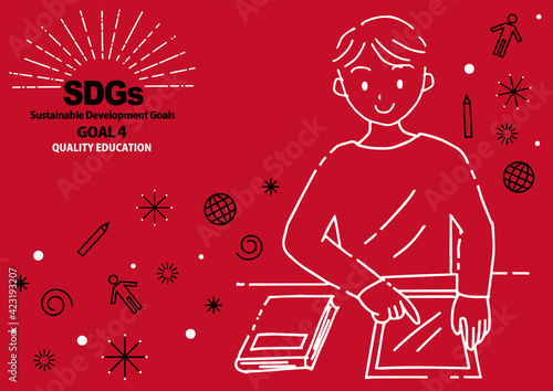 SDGs GOAL4のための指定色シンプル線画(英語）