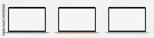 Set of different realistic laptop with blank screen on a transparent background