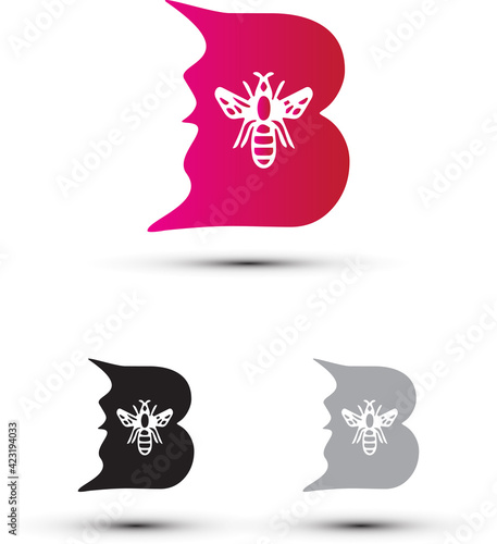 b for bee letter logo with man face concept