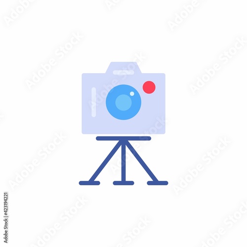 Camera icon using tripod in flat icon style. Vector flat illustration