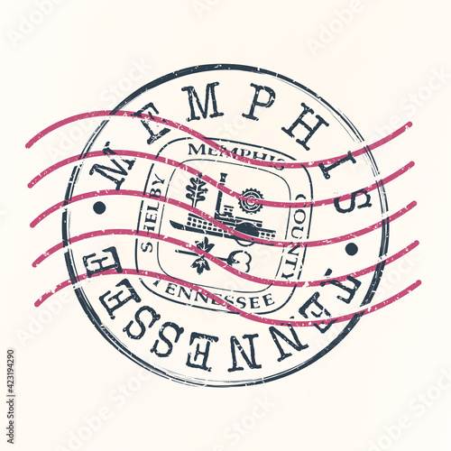Memphis, TN, USA Stamp Postal. Silhouette Seal. Passport Round Design. Vector Icon. Design Retro Travel. National Symbol.