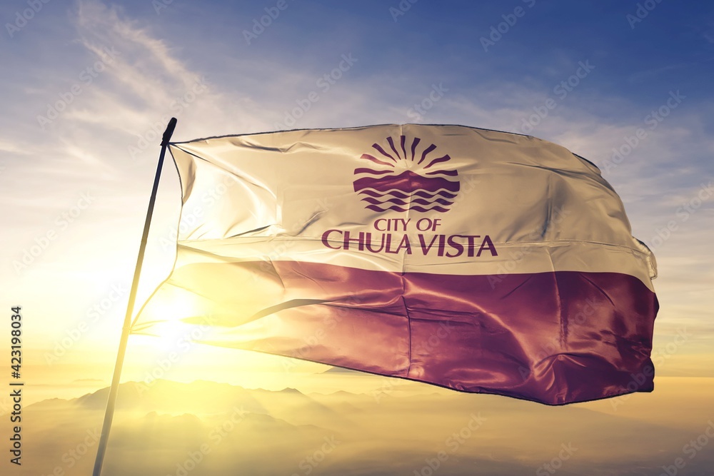 Chula Vista of California of United States flag waving on the top