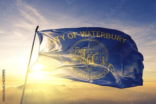 Waterbury of Connecticut of United States flag waving on the top photo