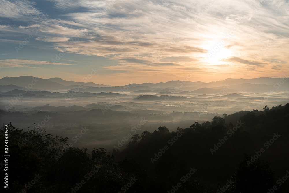 Mountain views with the mist in the morning in Phang Nga