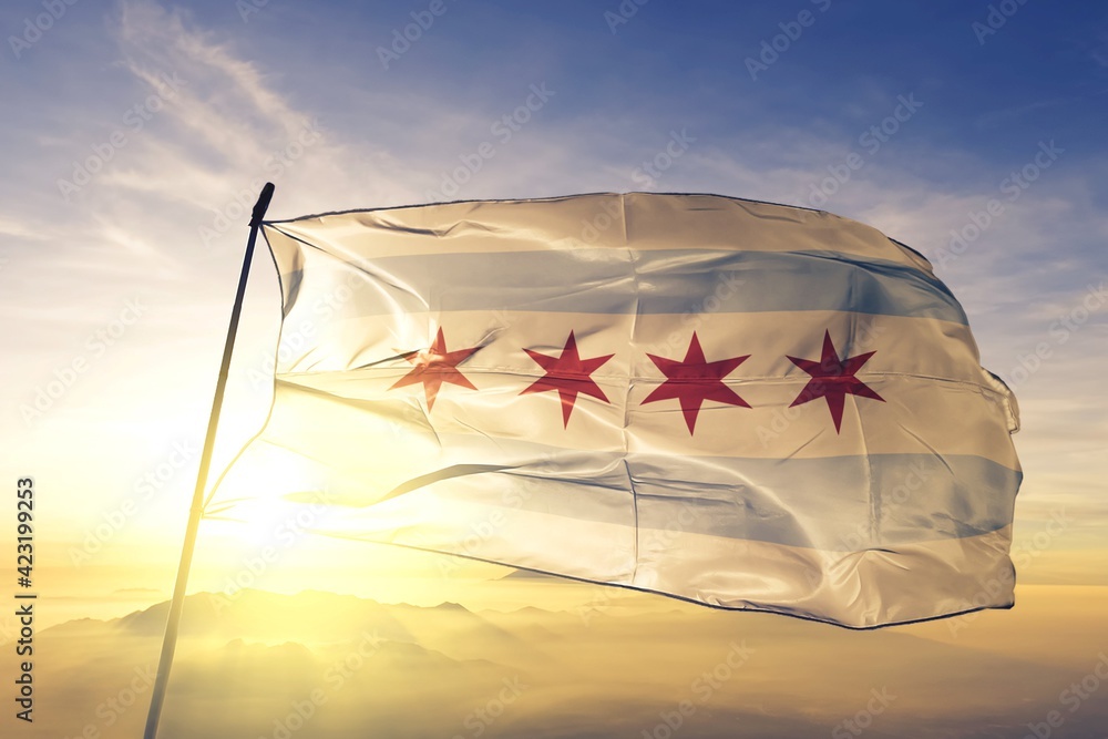 Chicago of Illinois of United States flag waving on the top