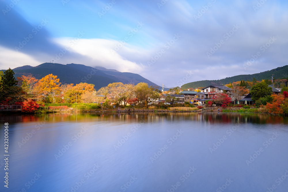 A famous Kirin Lake, Oita, Japan in the morning A famous Kirin Lake, Oita, Japan in the morning