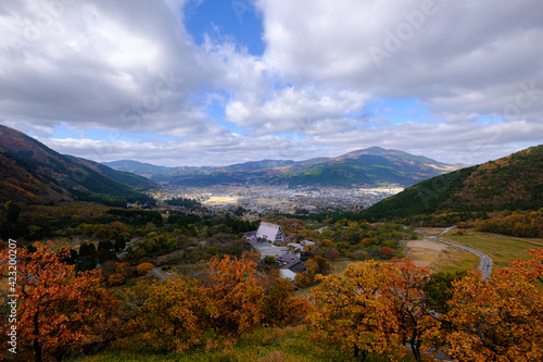 A top view of Yufuin town, Oita, Kyushu Japan © Jiradecd
