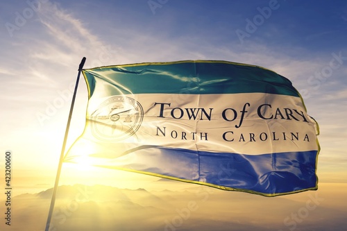 Cary of North Carolina of United States flag waving on the top