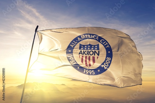 Akron of Ohio of United States flag waving on the top
