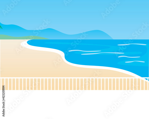 Summer resort as a template for copy space, flat vector stock illustration with palm trees on the beach, sea, ocean, no people