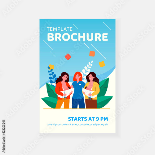 New mothers feeding babies in maternity clinic. Nurse, newborn children, bonding flat vector illustration. Motherhood, breastfeeding, child care concept for banner, website design or landing web page © Bro Vector